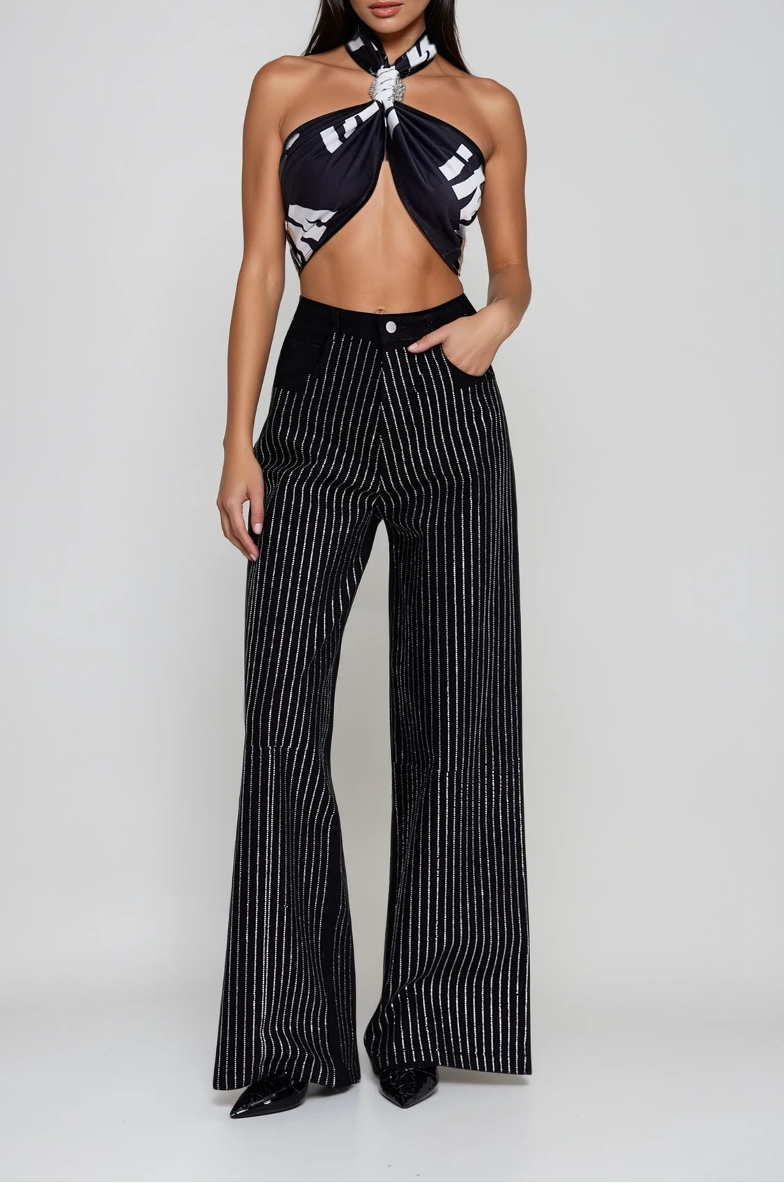 Rhinestone Striped Denim Jeans