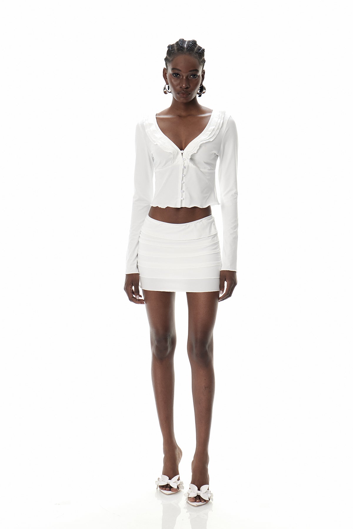 Elegant Ruffled White Skirt Set