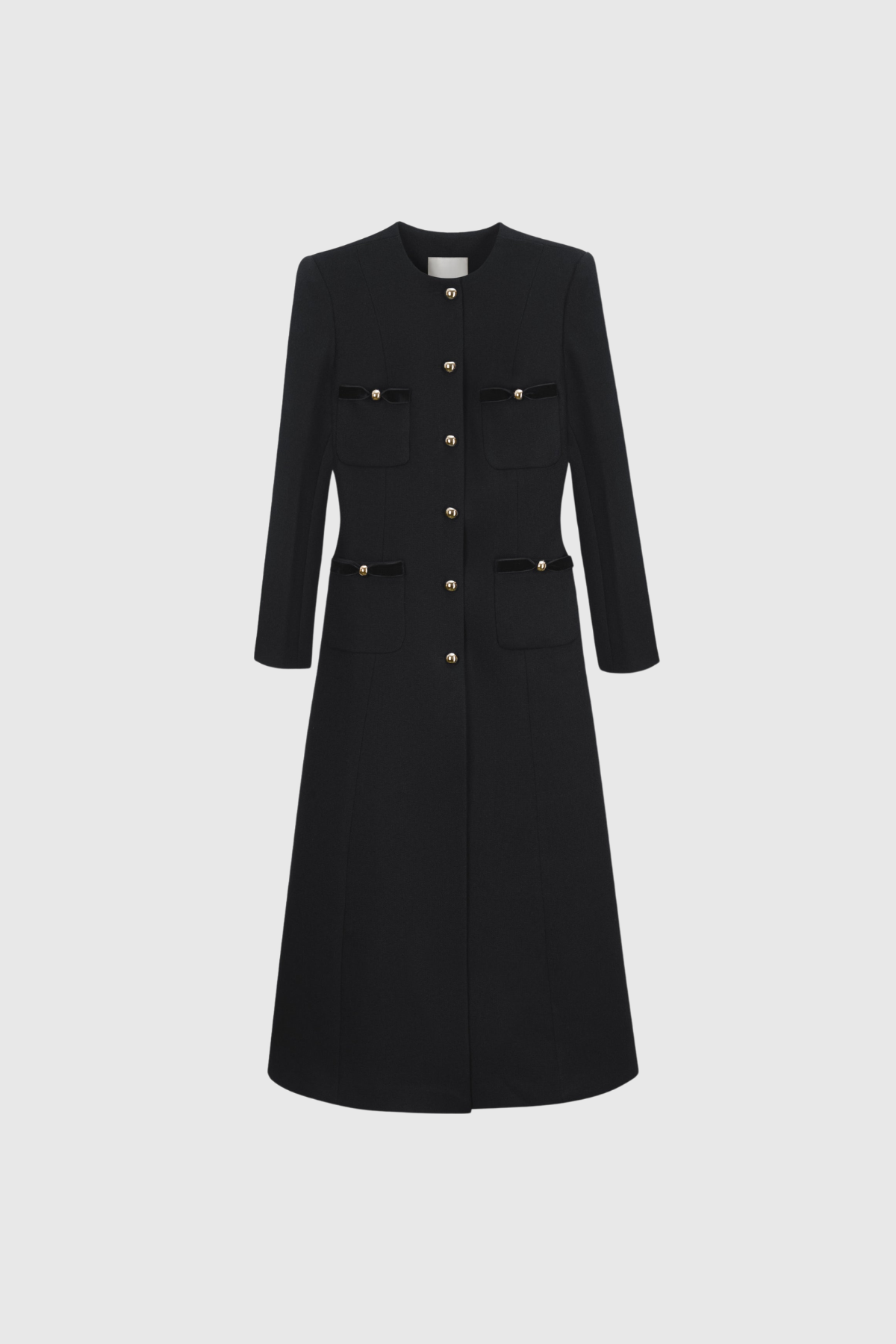 Elegant Black Long Sleeve Split Midi Dress