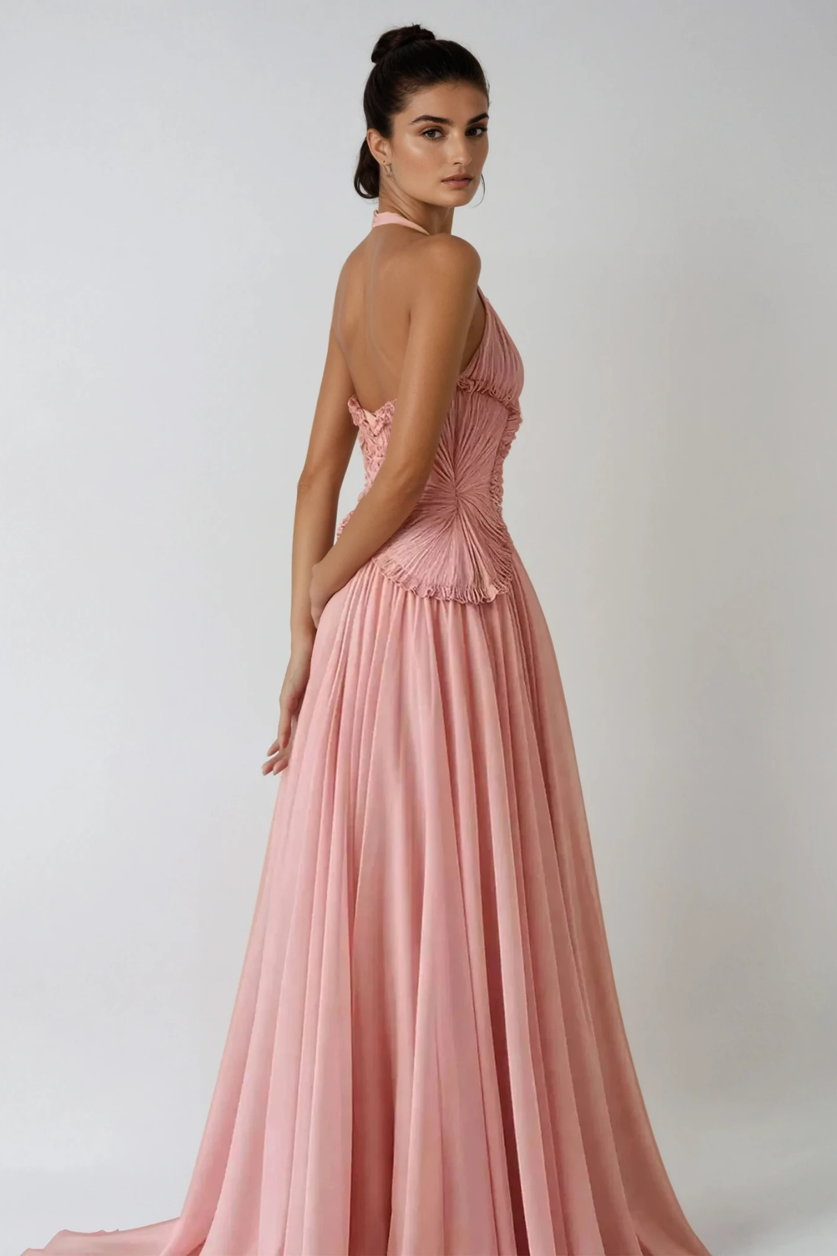 Pink Halter Neck Ruffle Maxi Dress - Elegant & Flattering Design