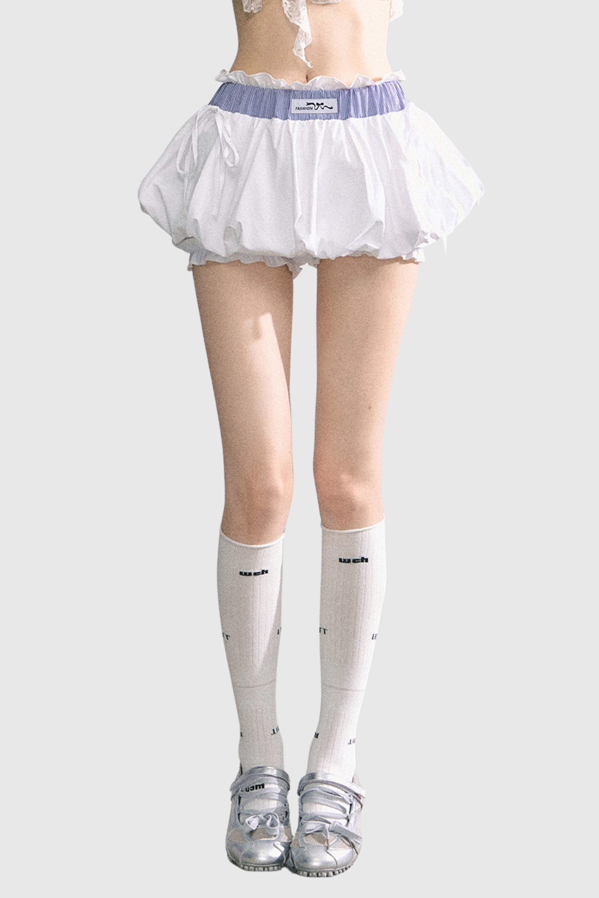 White Ruched Puffy Skirt for Women