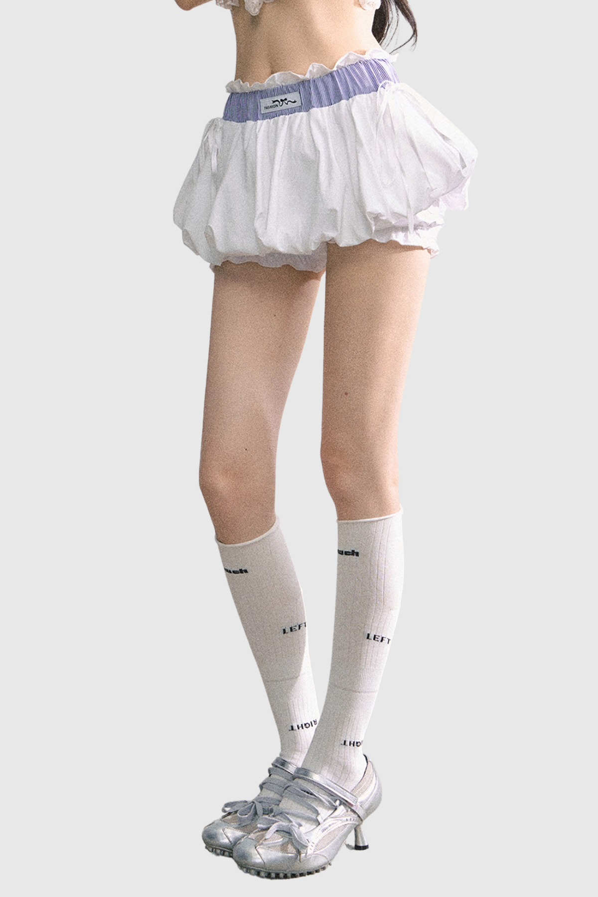 White Ruched Puffy Skirt for Women