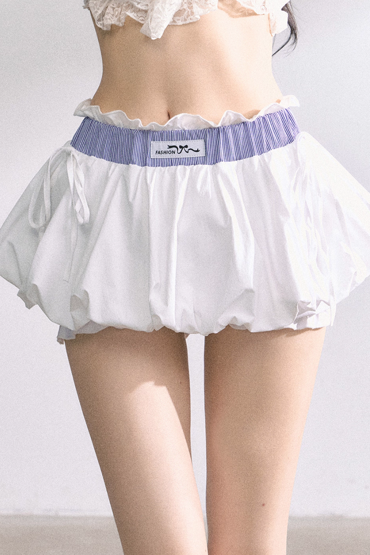 White Ruched Puffy Skirt for Women