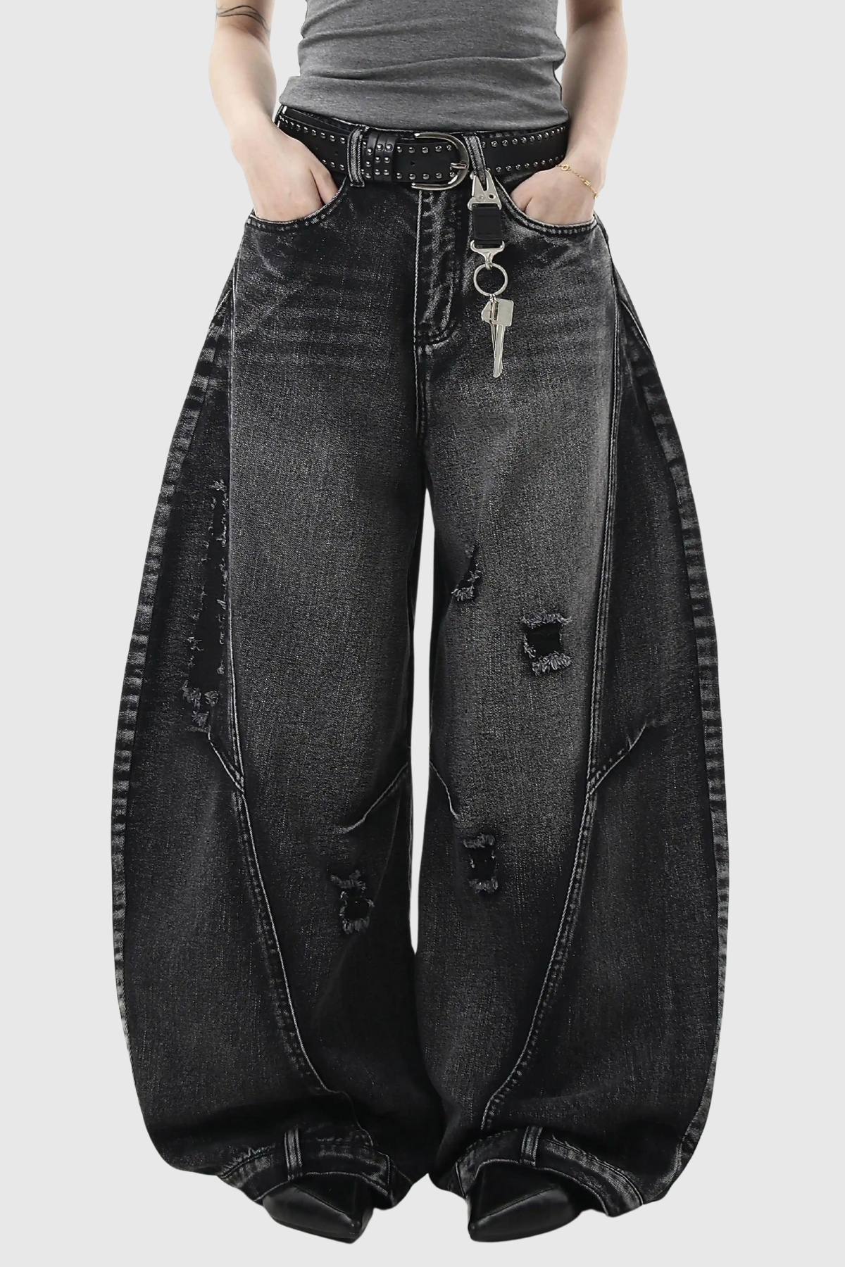 Black Ripped Wide Leg Jeans for Edgy Style