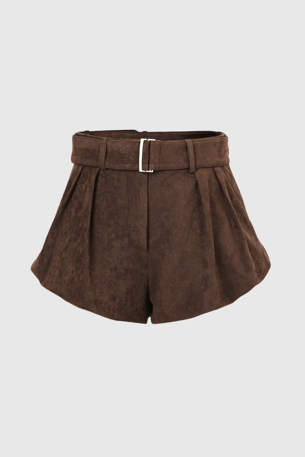 Brown Suede Mini Pants with Stylish Buckle Design