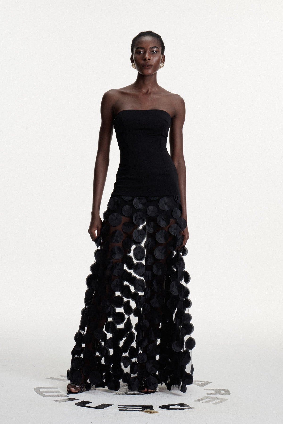Black Dot Strapless Maxi Dress - Elegant Formal Evening Attire