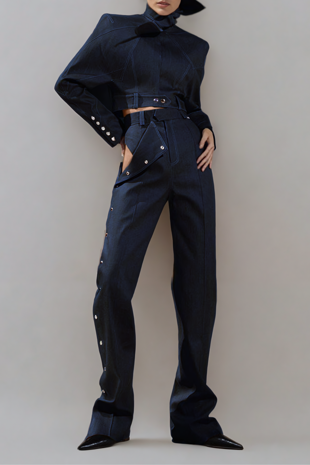 Blue Lace Up Denim Pants Set - Urban Edge Style