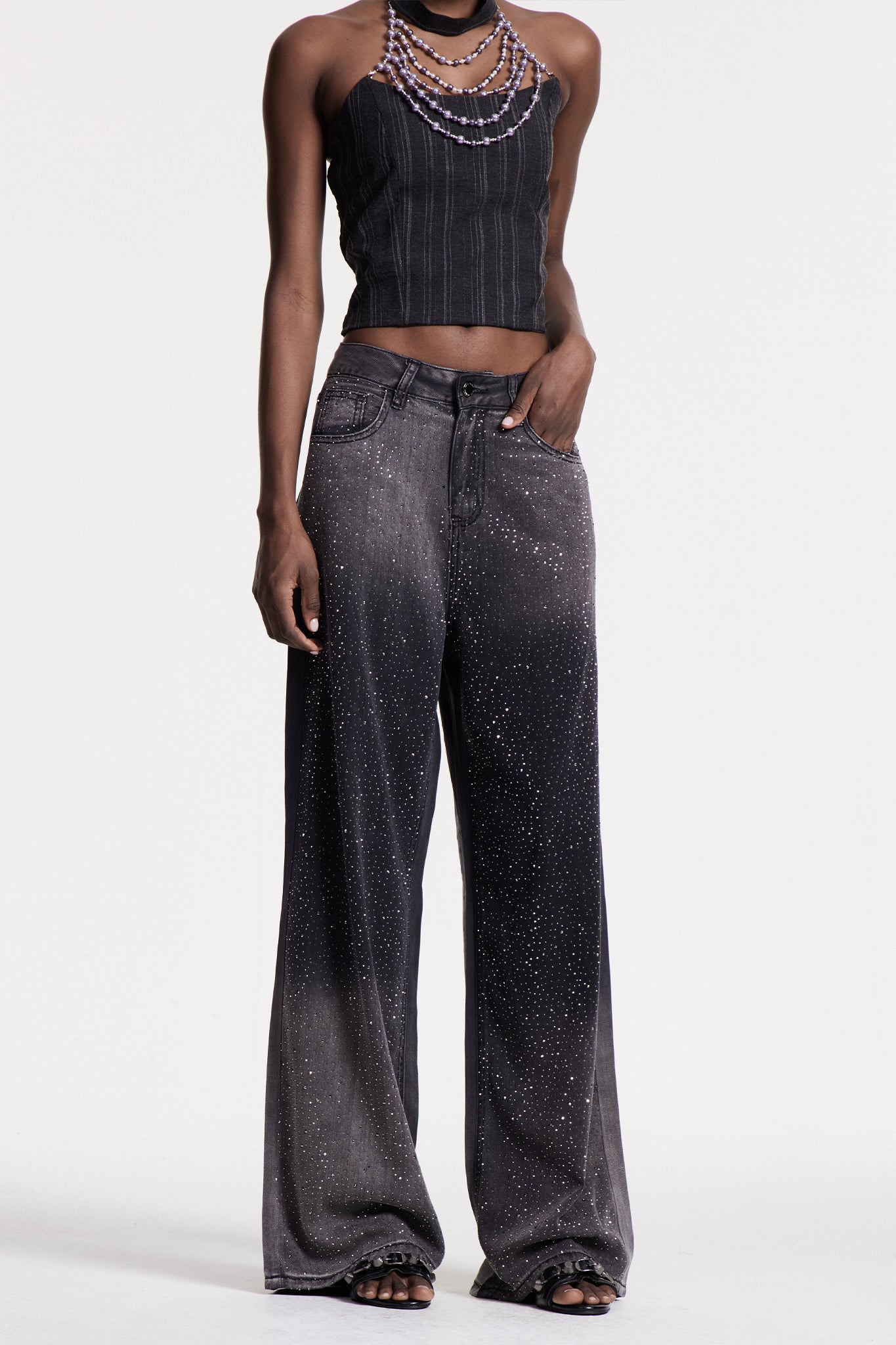 Black Rhinestone Embellished Hayley Jeans
