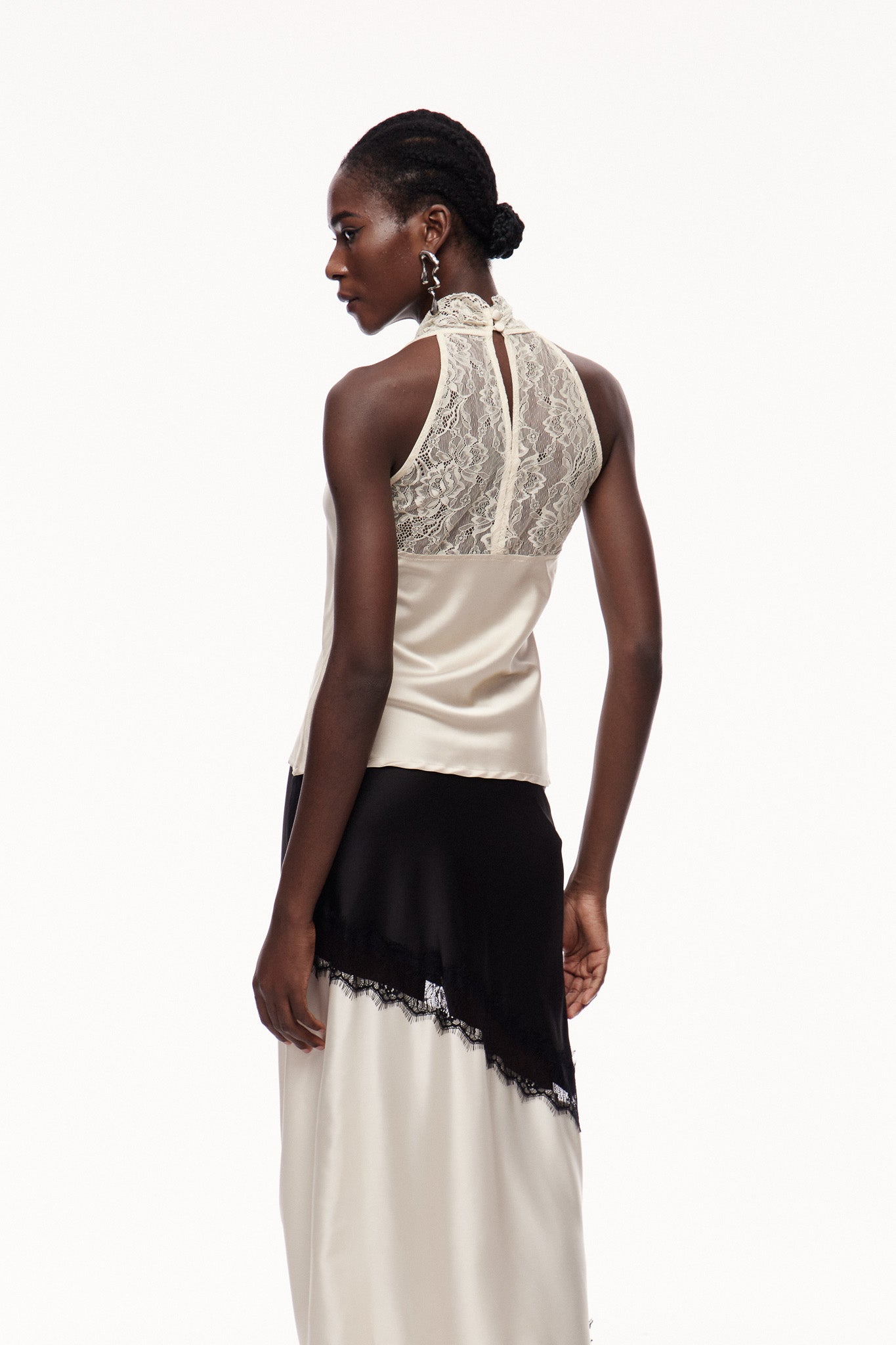 Champagne Lace Satin Qipao Top - Elegant Sleeveless Womens Blouse