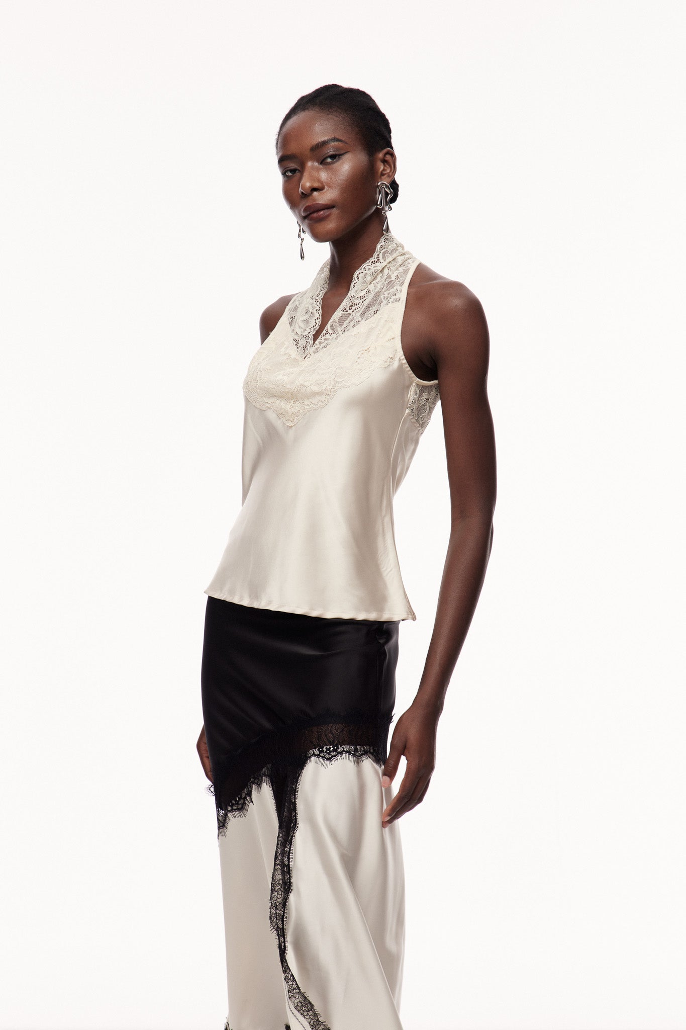 Champagne Lace Satin Qipao Top - Elegant Sleeveless Womens Blouse