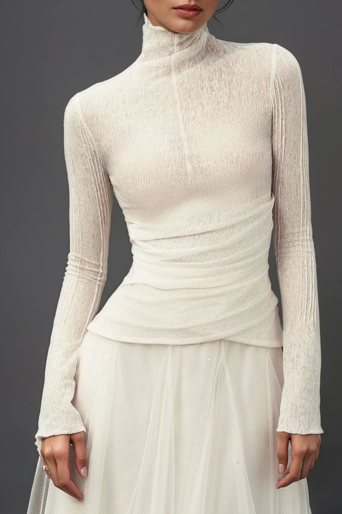 White High Neck Ruched Skirt Set