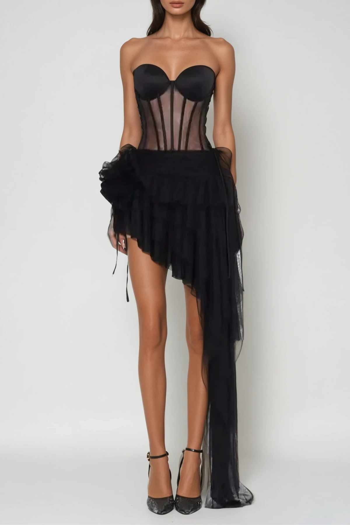 Sophisticated Sheer Mesh Asymmetric Mini Dress