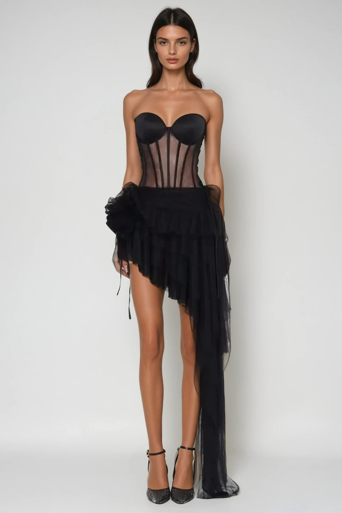 Sophisticated Sheer Mesh Asymmetric Mini Dress