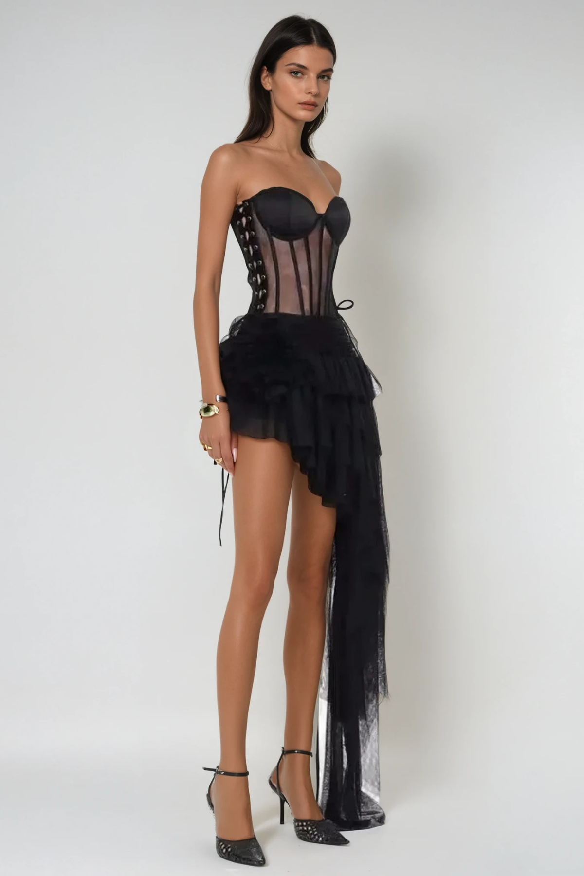 Sophisticated Sheer Mesh Asymmetric Mini Dress