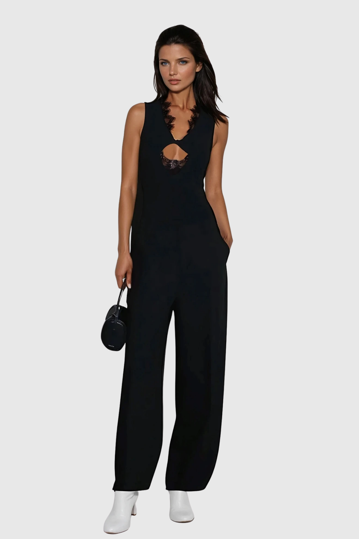 Modern Black Lace Cutout Sleeveless Top for Women