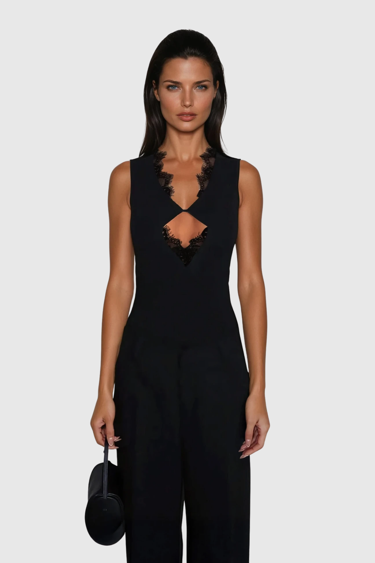 Modern Black Lace Cutout Sleeveless Top for Women