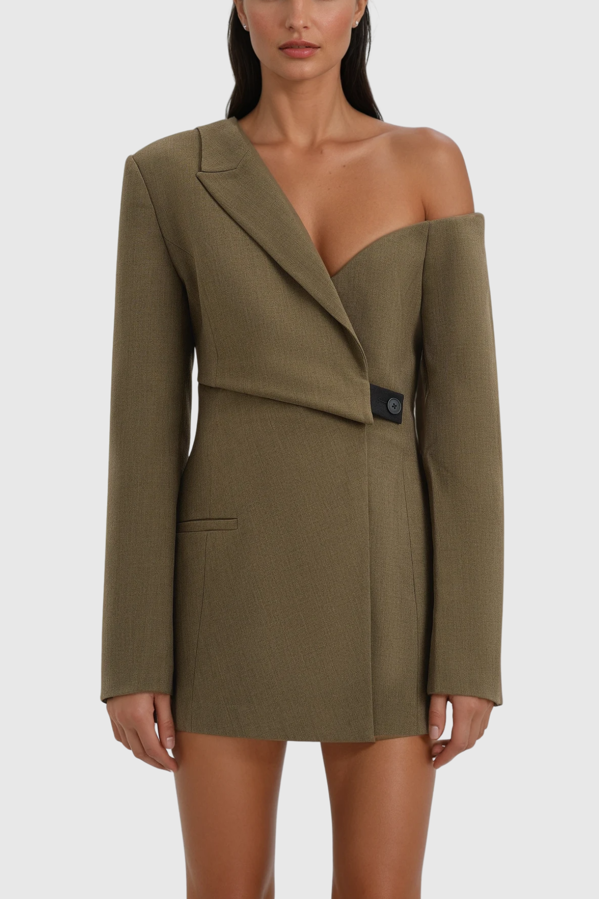 Contemporary Asymmetric Shoulder Blazer in Black