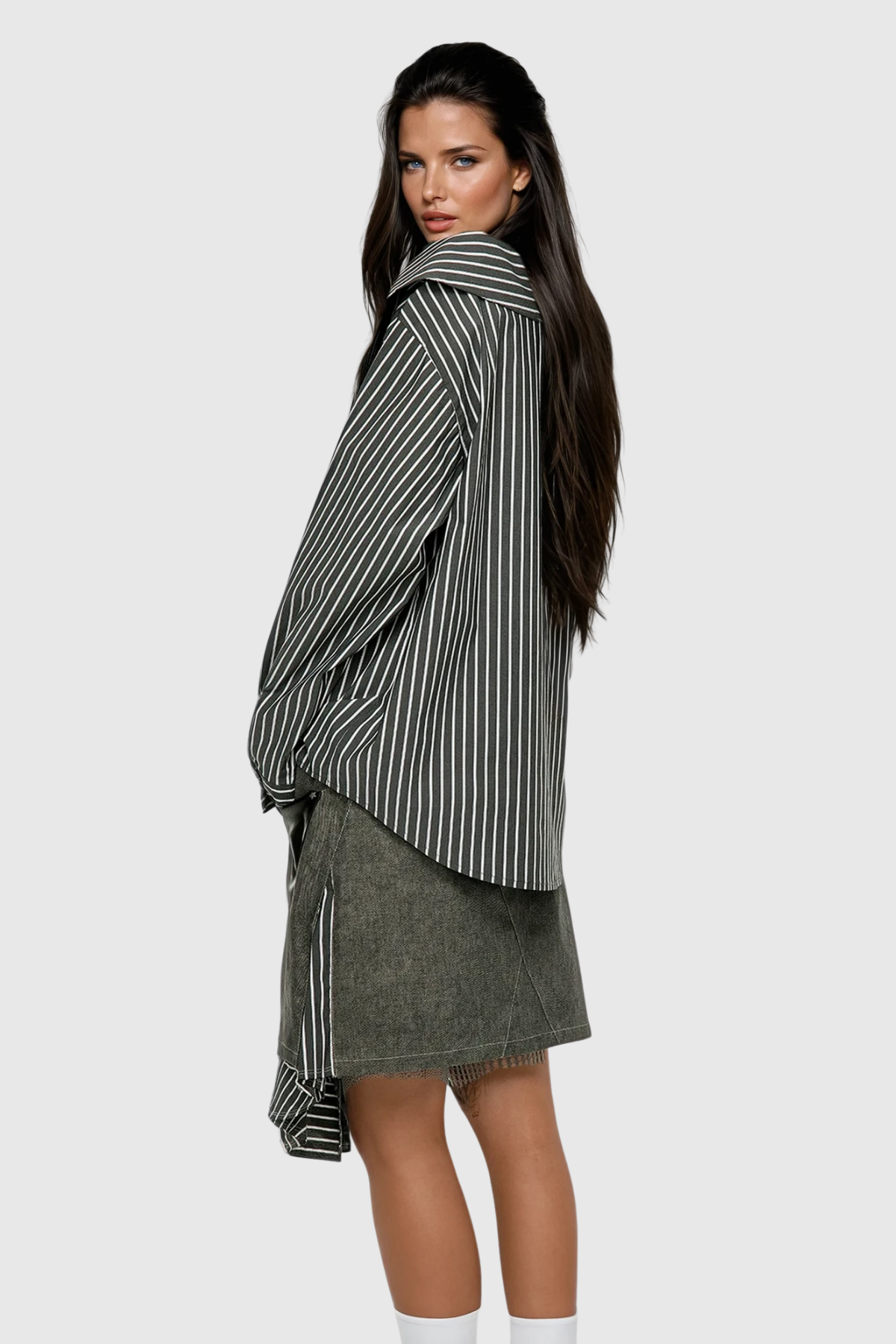 Deconstructed Stripe Shirt for Men in Gray, Chic Office Fashion