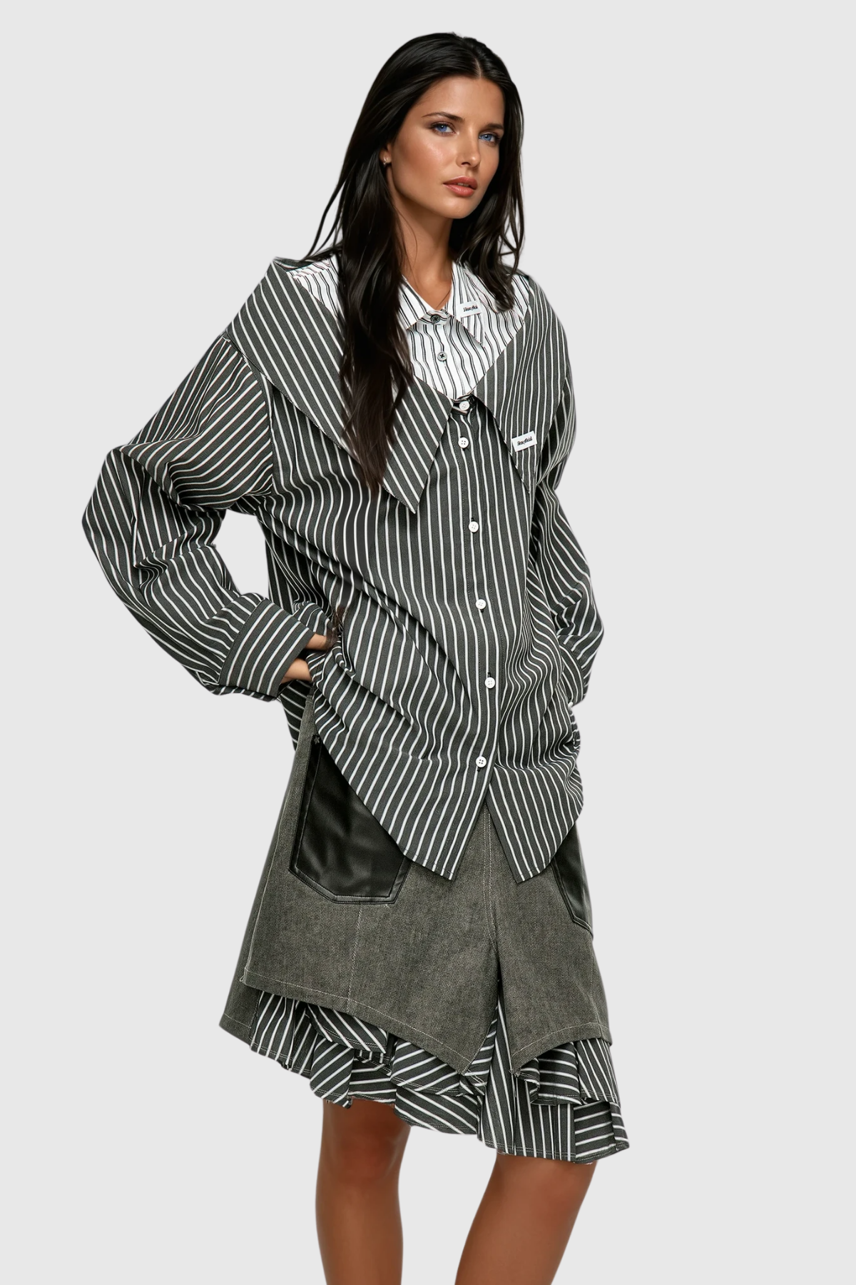 Deconstructed Stripe Shirt for Men in Gray, Chic Office Fashion