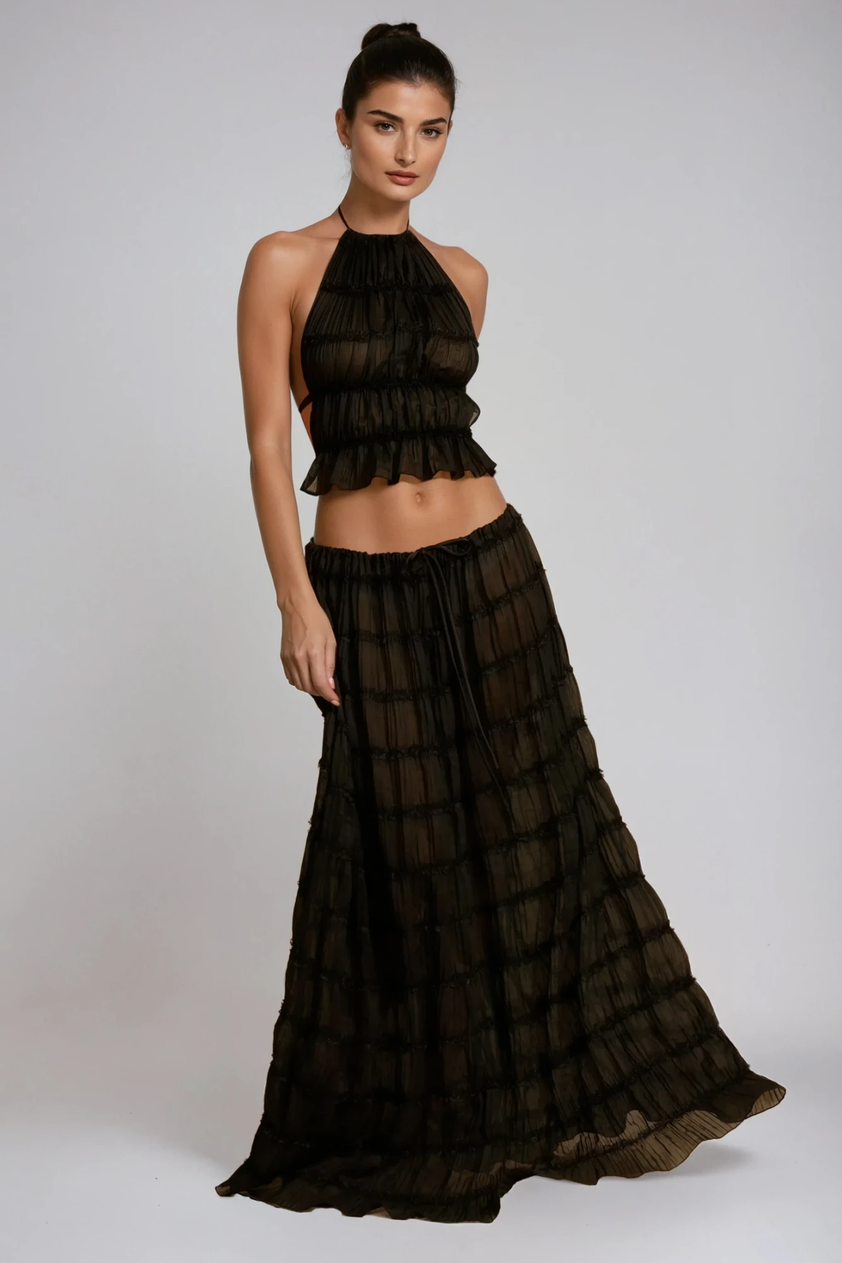 Modern Backless Skirt Set in Elegant Black
