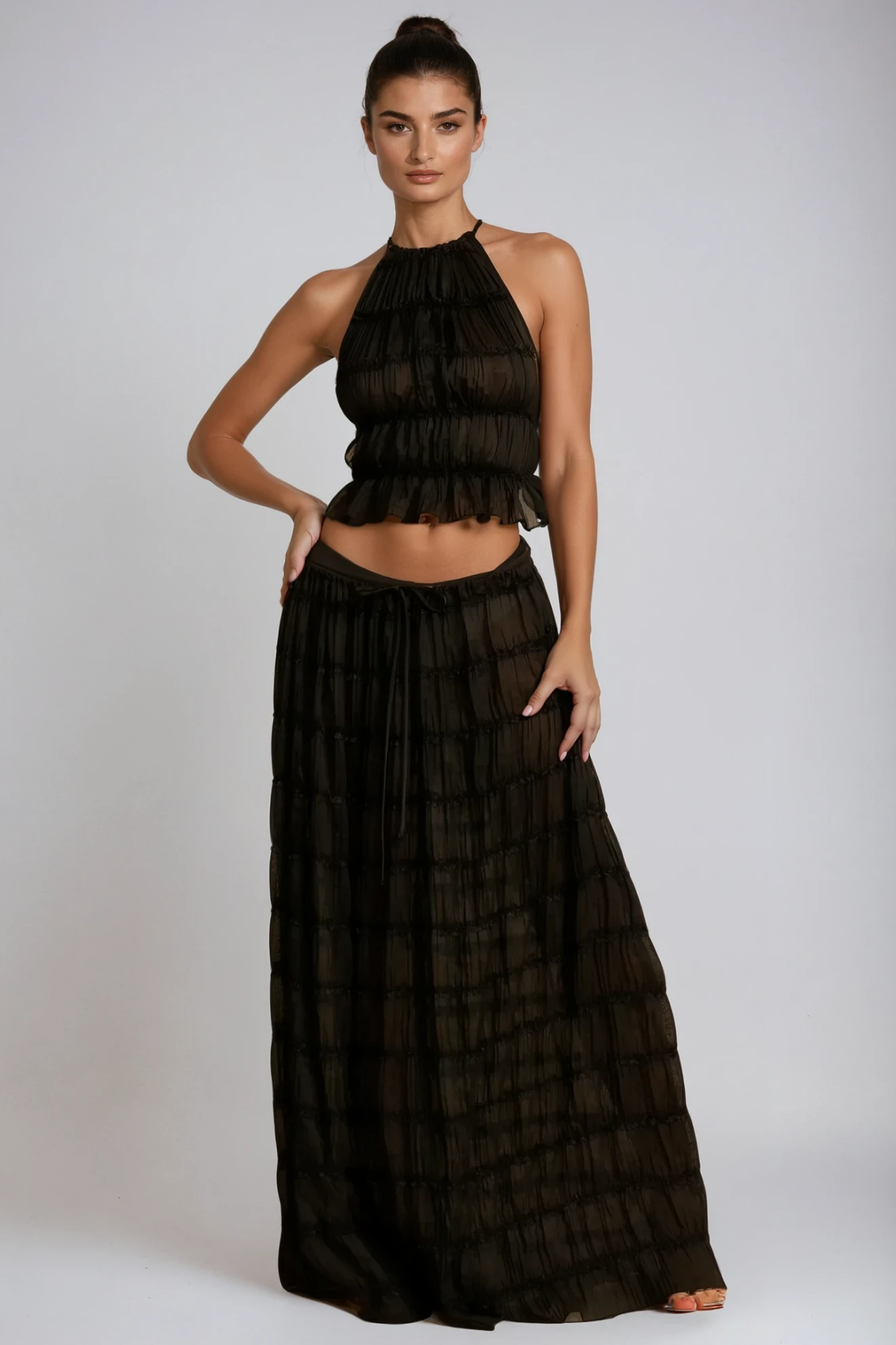 Modern Backless Skirt Set in Elegant Black