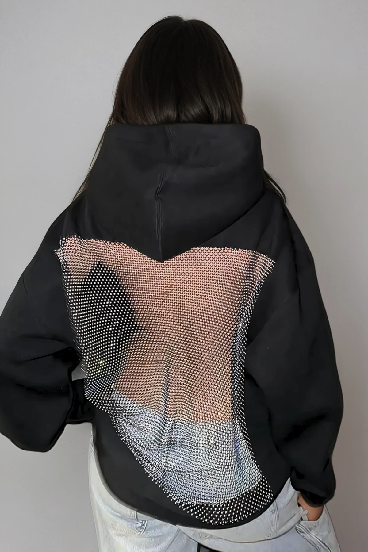 Black Hooded Rhinestone Mesh Top for Stylish Outfits