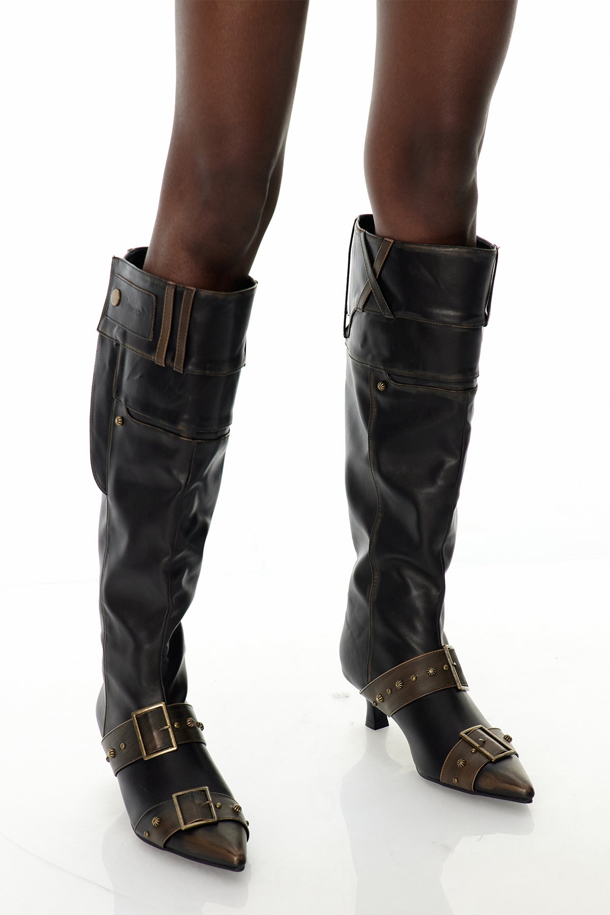 Embellished Leather Ankle Boots Black Womens Shoes