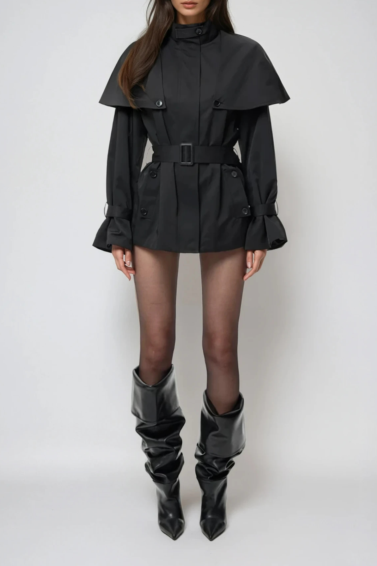 Classic Black Shawl Collar Trench Jacket