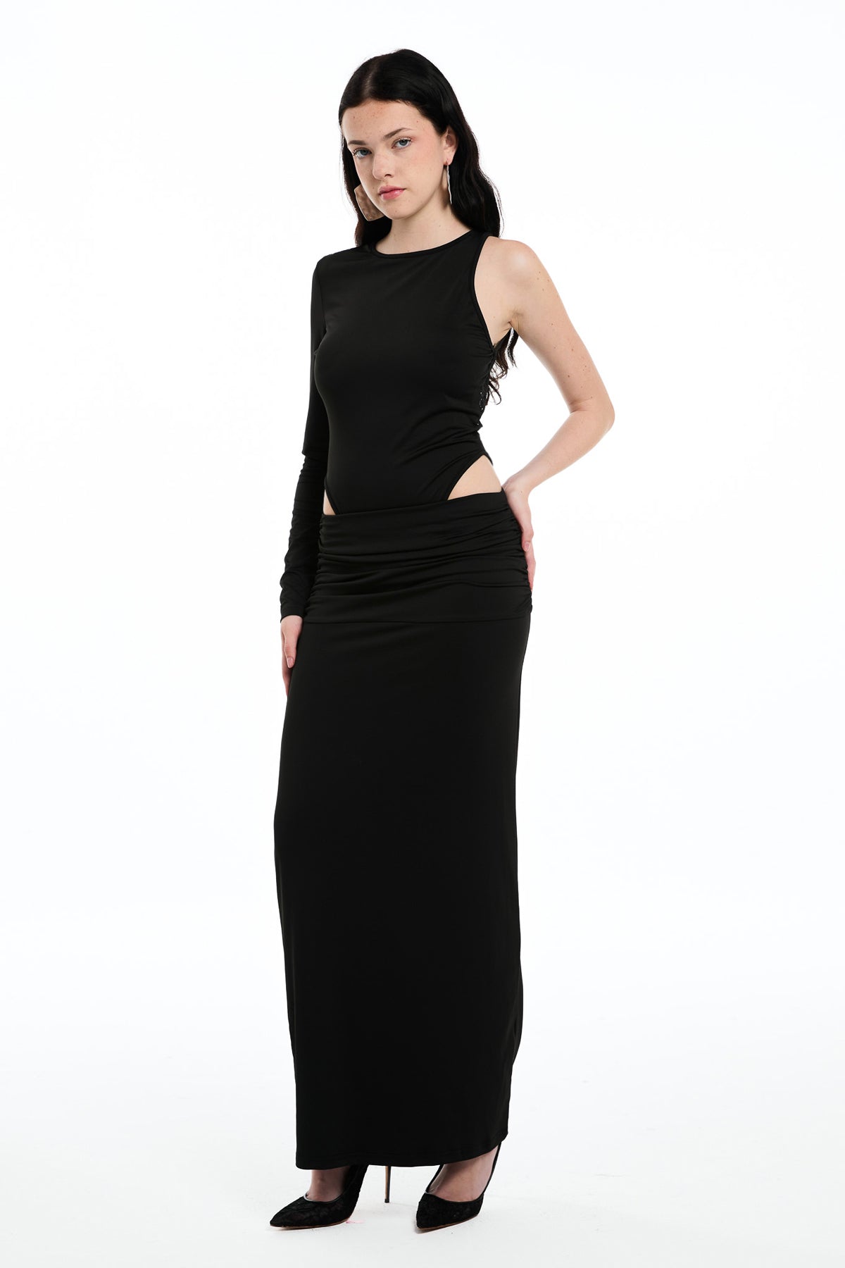 Black Lace Asymmetric Skirt Set