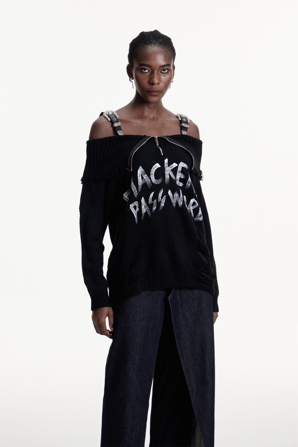 Black Knit Off-Shoulder Fringe Top - Stylish and Comfortable