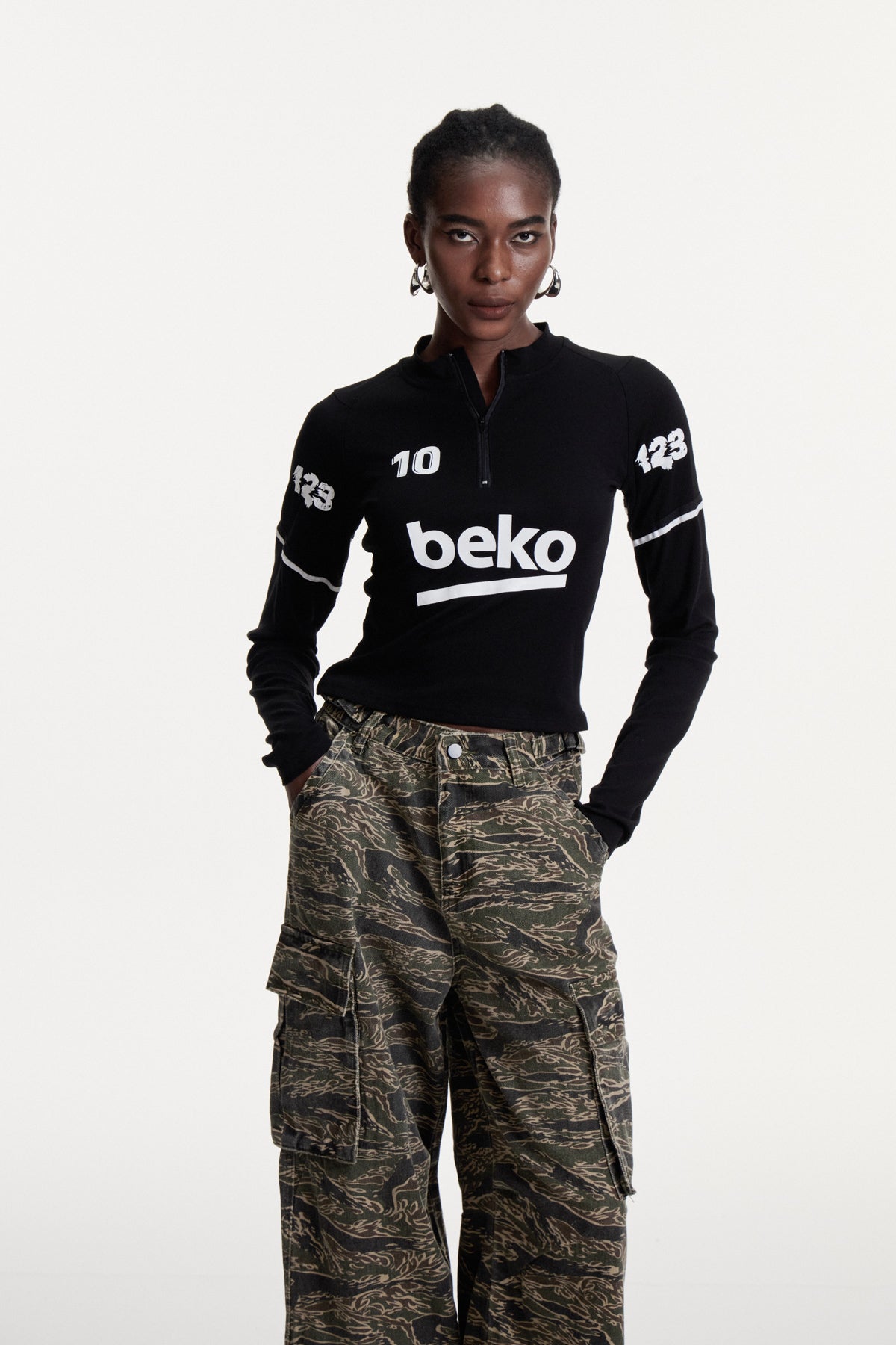 Black Printed Long Sleeve Top for Urban Edge Style