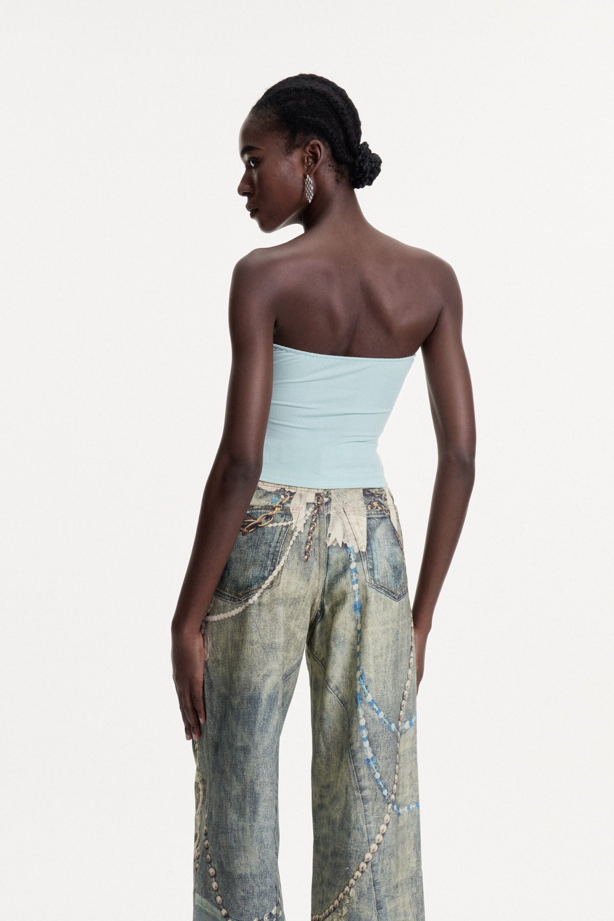Blue Strapless Cutout Top for Modern Elegance