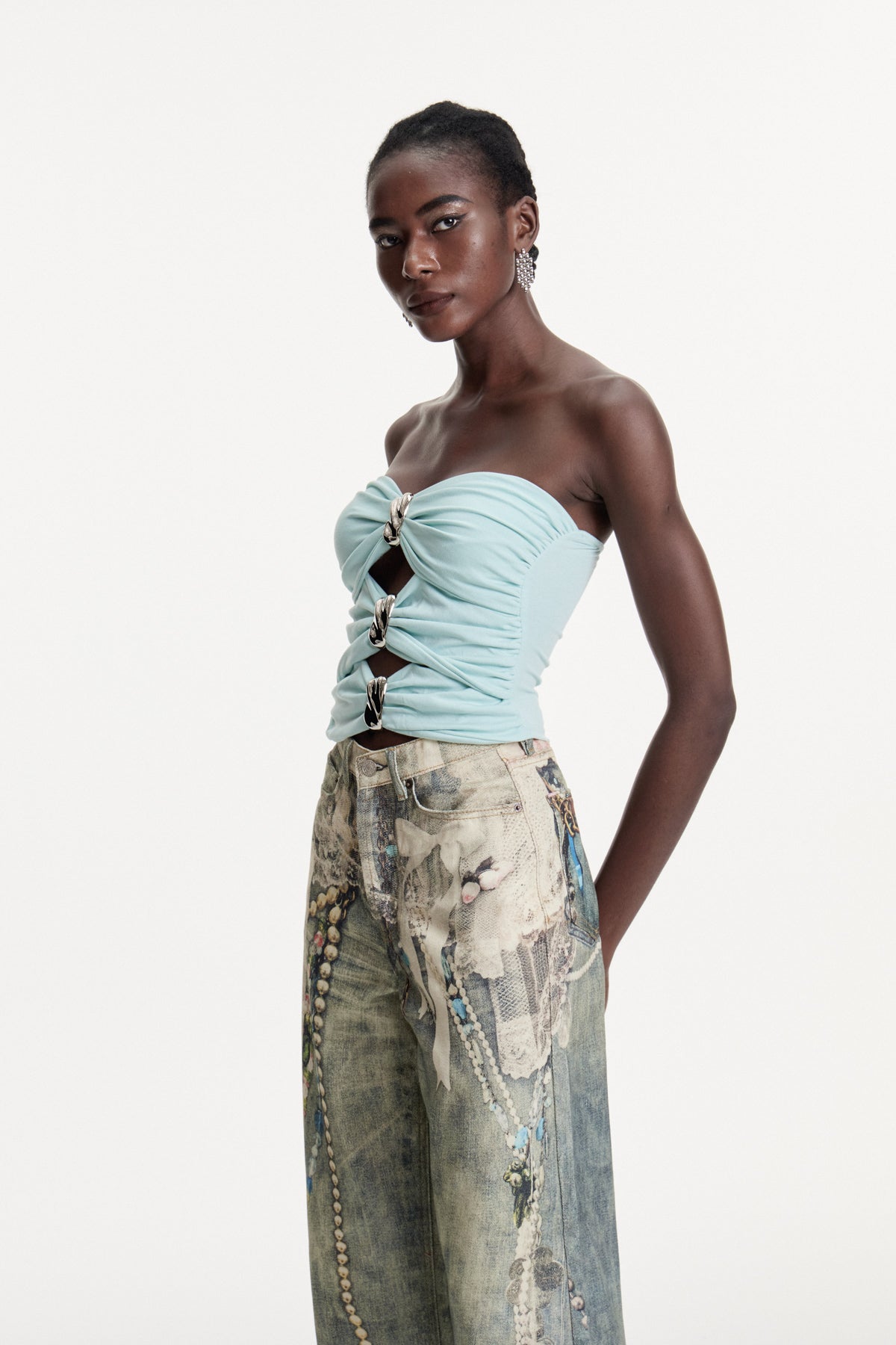 Blue Strapless Cutout Top for Modern Elegance