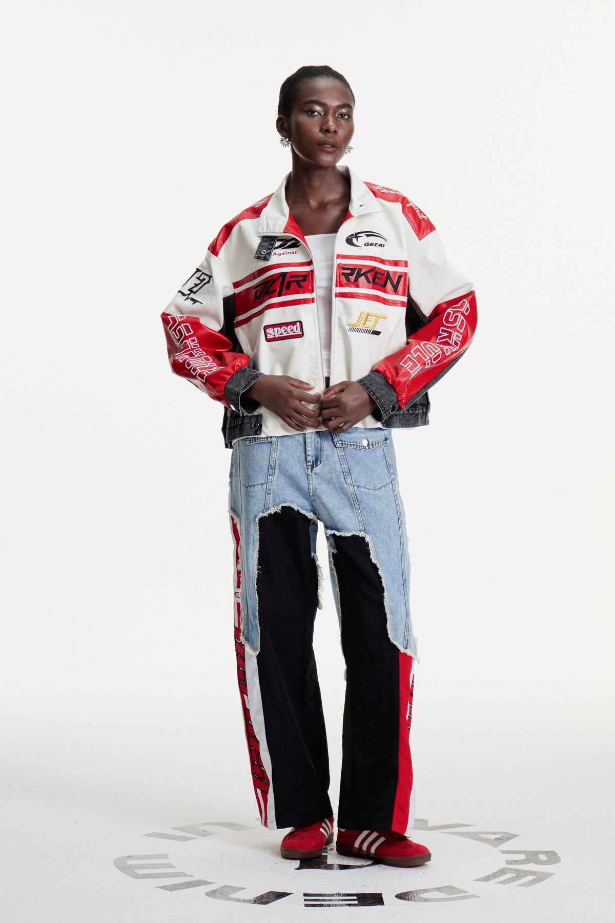 Patchwork Asymmetric Denim Jeans