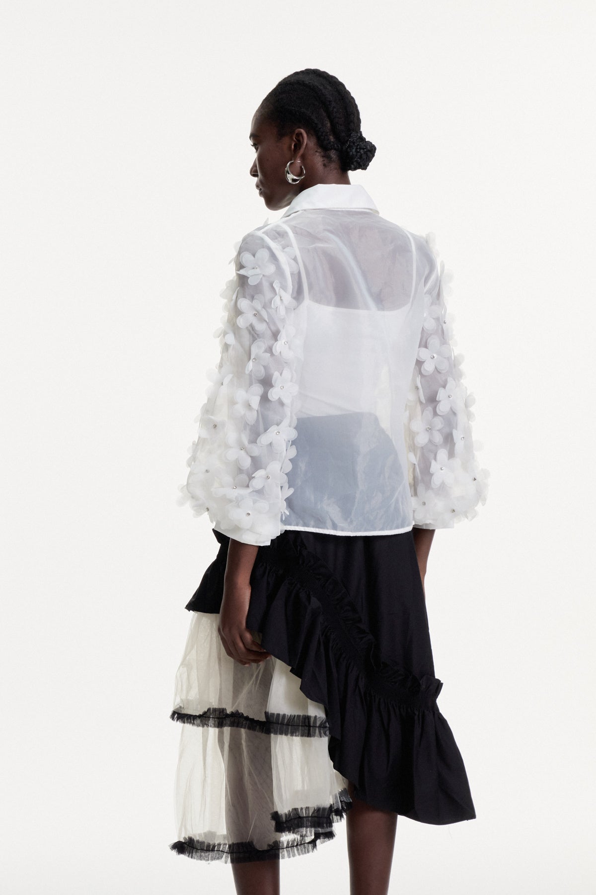 Floral Crystal White Shirt - Elegant Womens Top