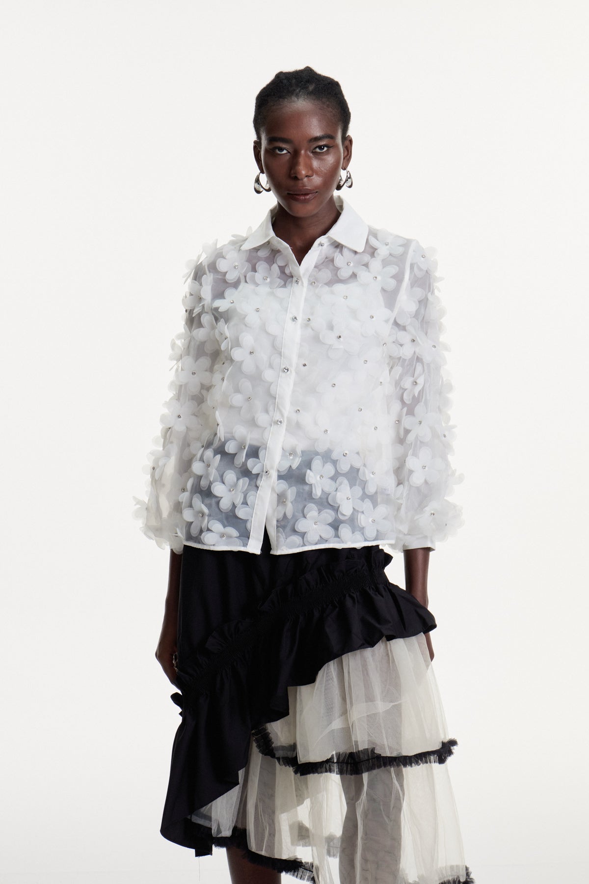 Floral Crystal White Shirt - Elegant Womens Top