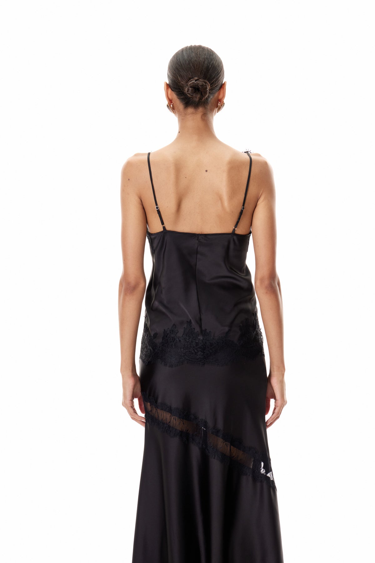 Elegant Black Lace Satin Womens Top