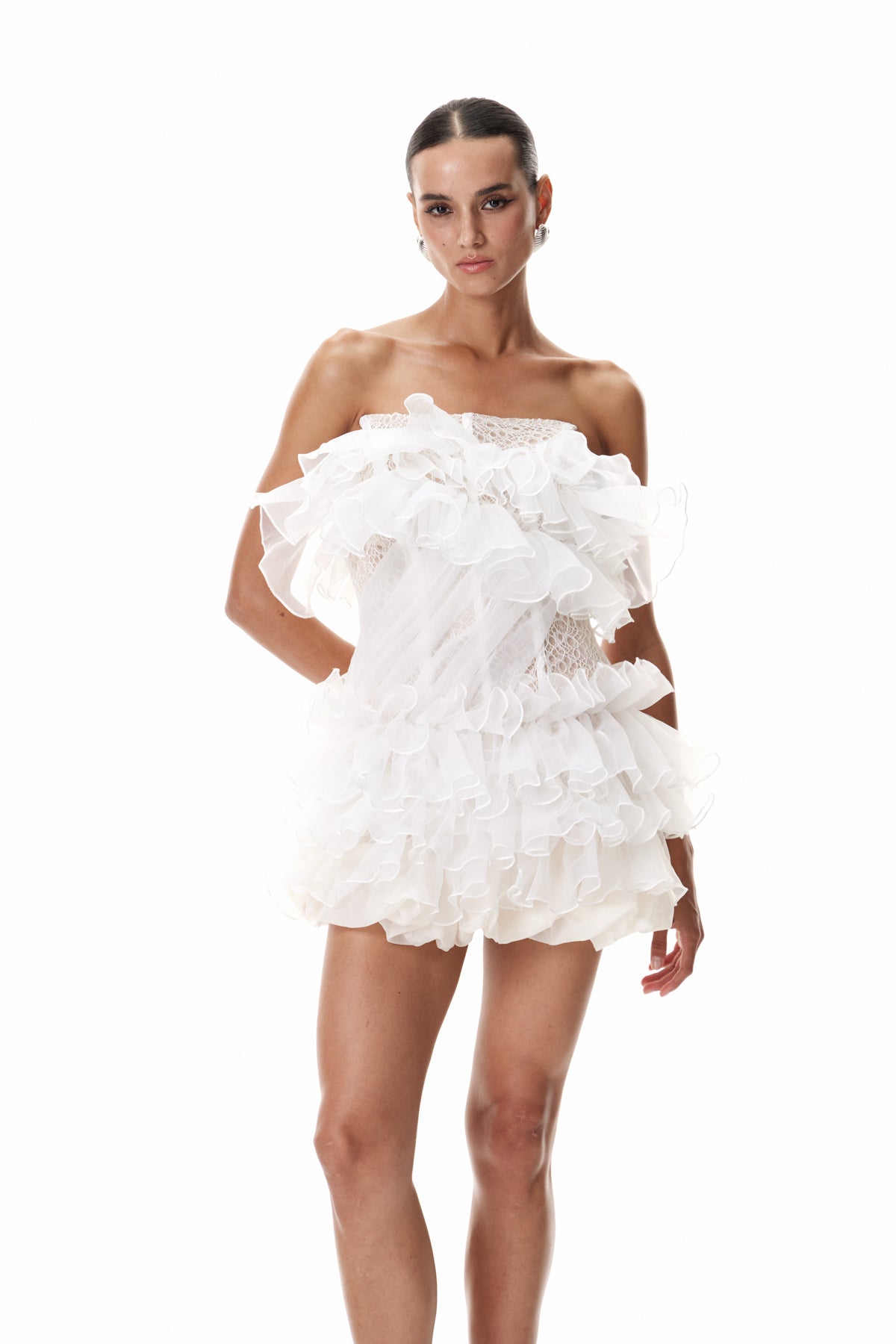 White Embroidered Ruffle Corset Mini Dress