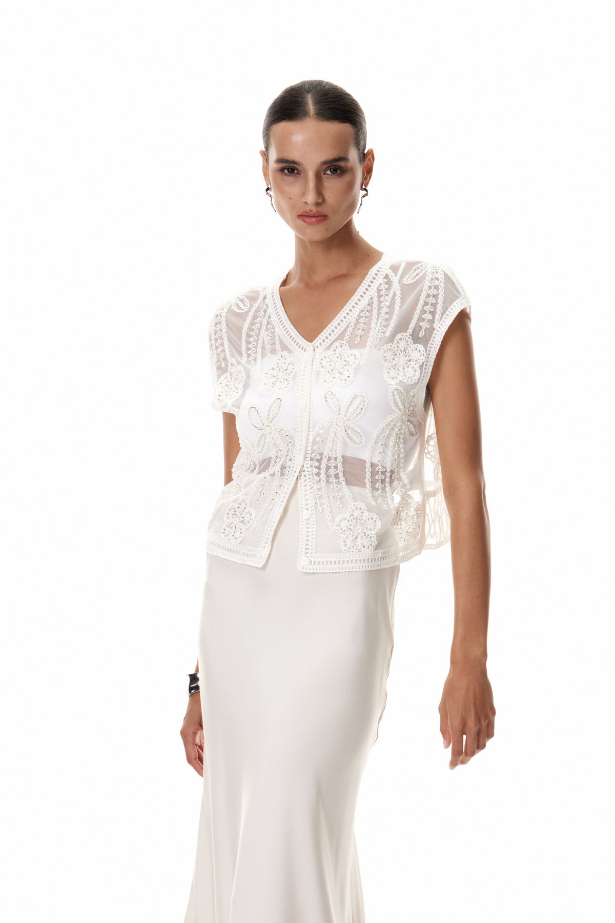 White Lace Embroidered Top for Sophisticated Ensembles