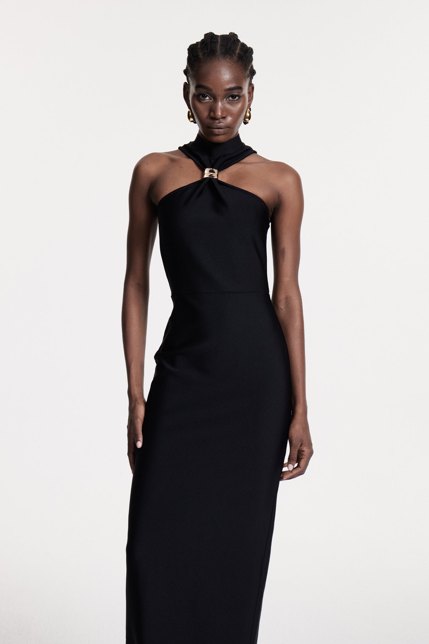 Black Halter Neck Maxi Dress Womens Elegant Evening Wear