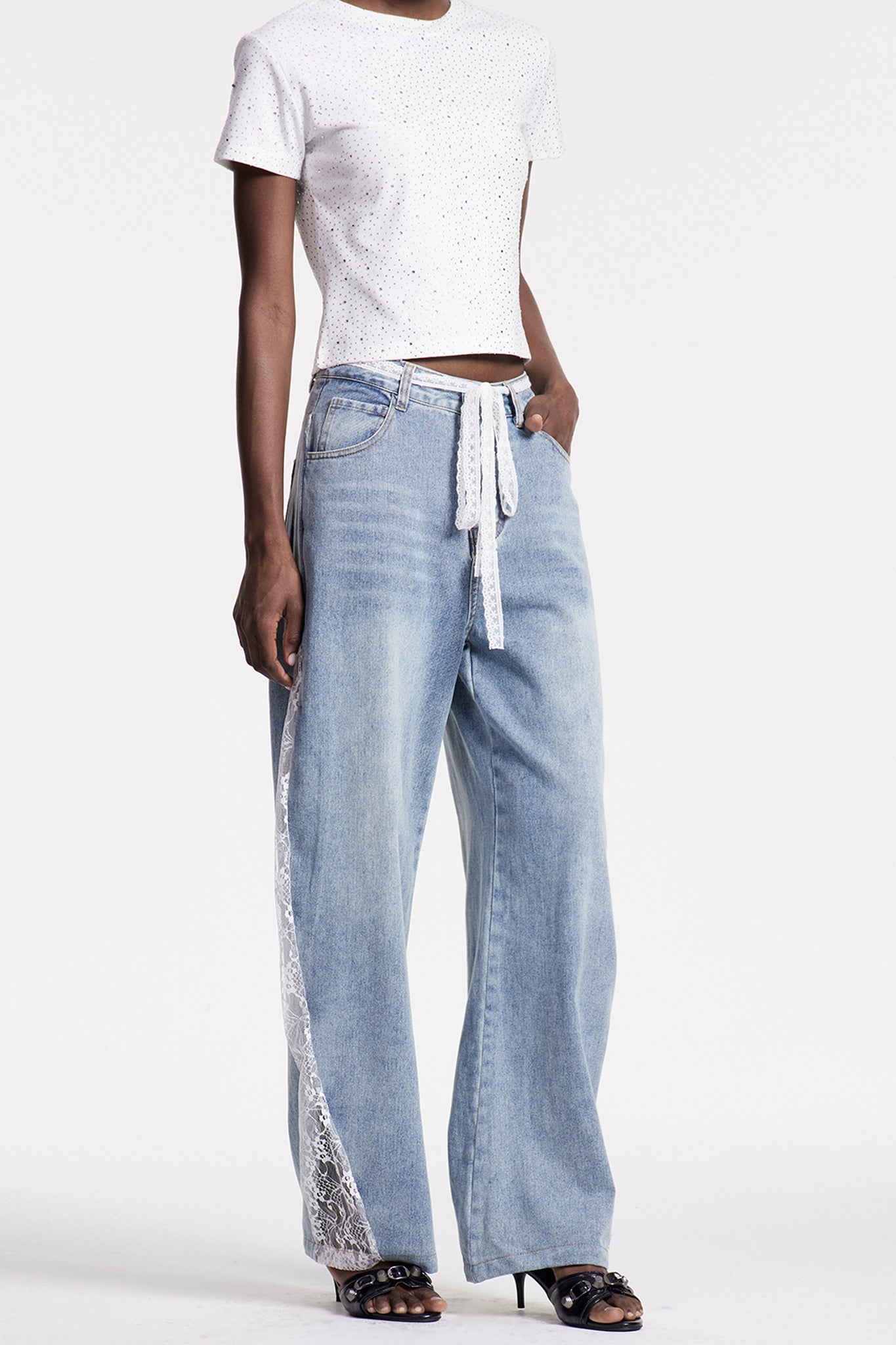 Deconstruct Wide Leg Denim Jeans