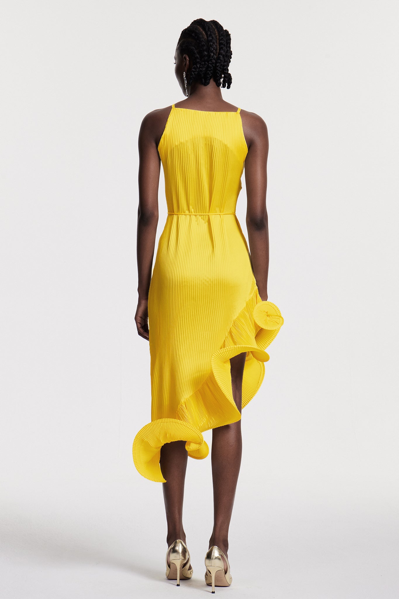 Yellow Ruffle Sleeveless Midi Dress - Elegant & Versatile