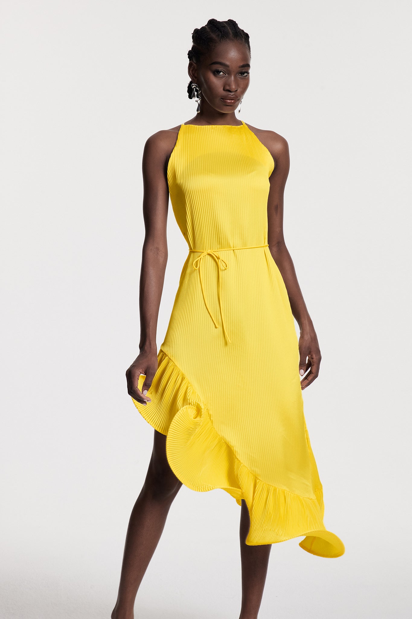 Yellow Ruffle Sleeveless Midi Dress - Elegant & Versatile