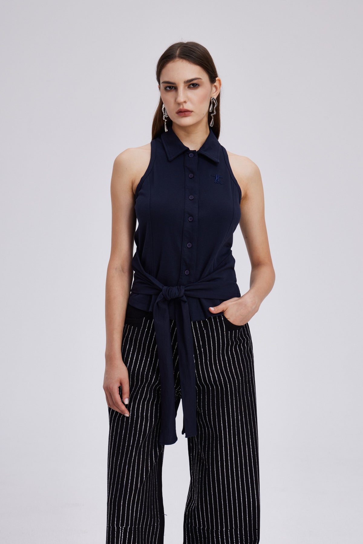 Sleeveless Tie Up Top in Blue | Chic Womens Blouse