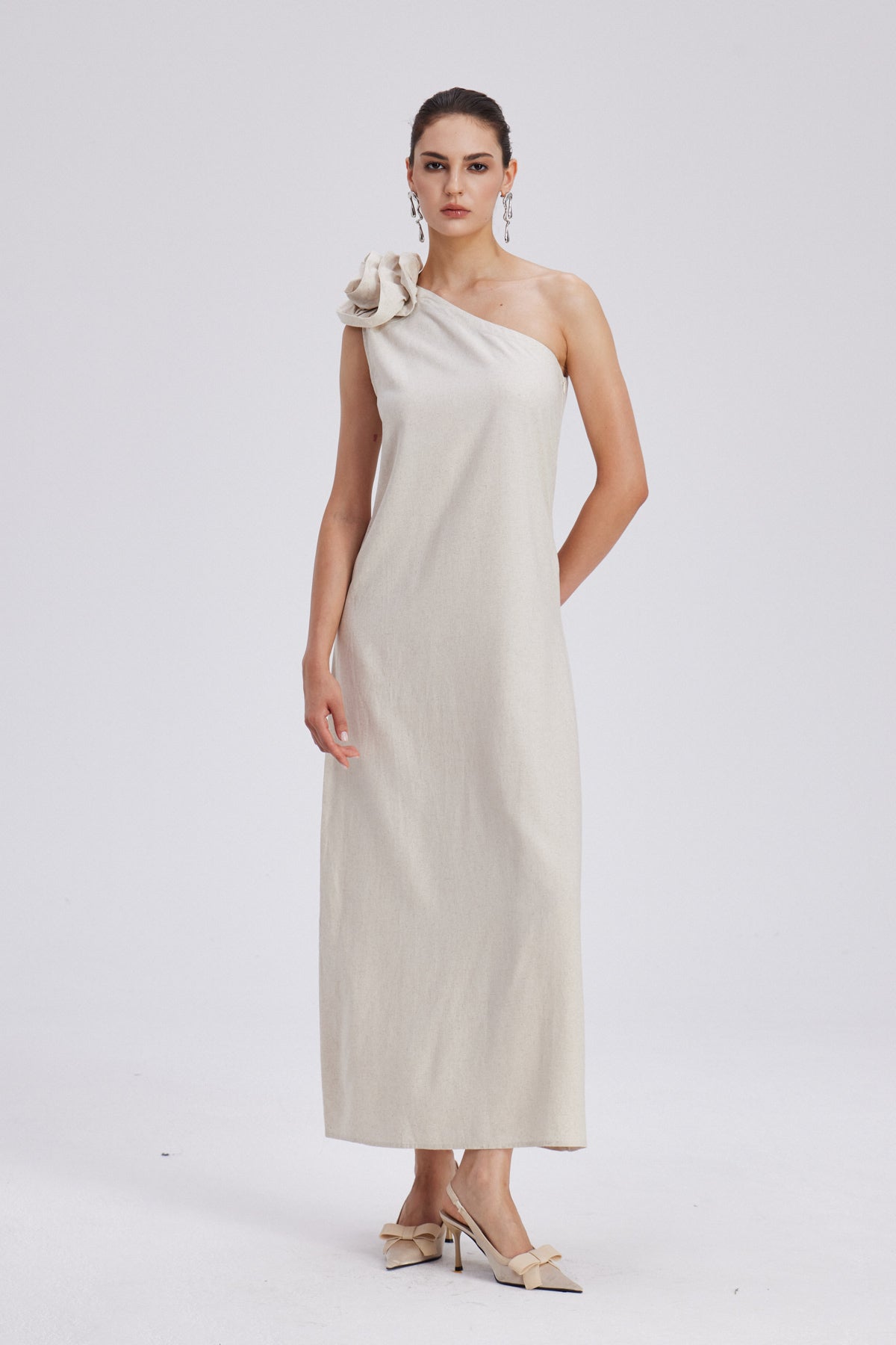 White Floral One Shoulder Maxi Dress