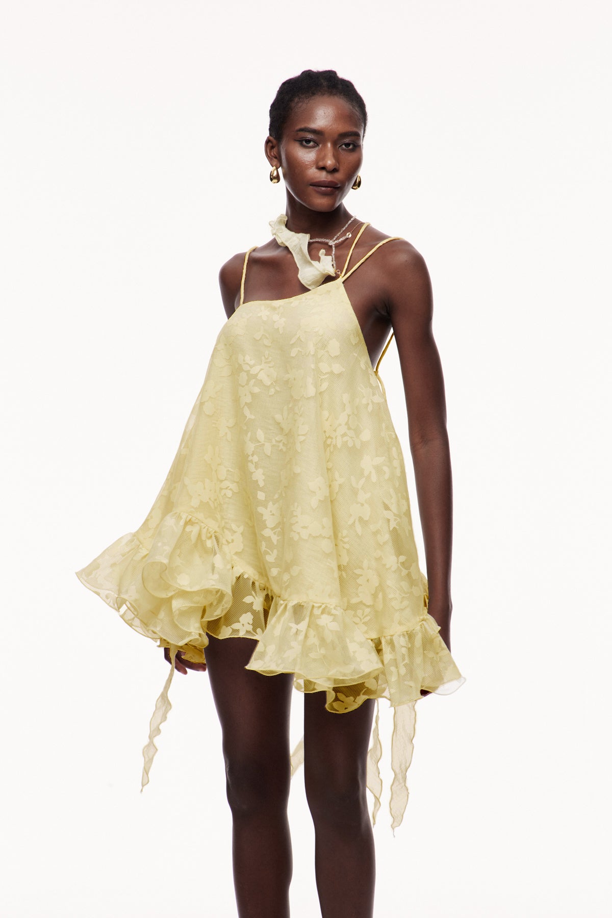 Yellow Asymmetric Ruffle Mini Dress - Elegant & Stylish Design