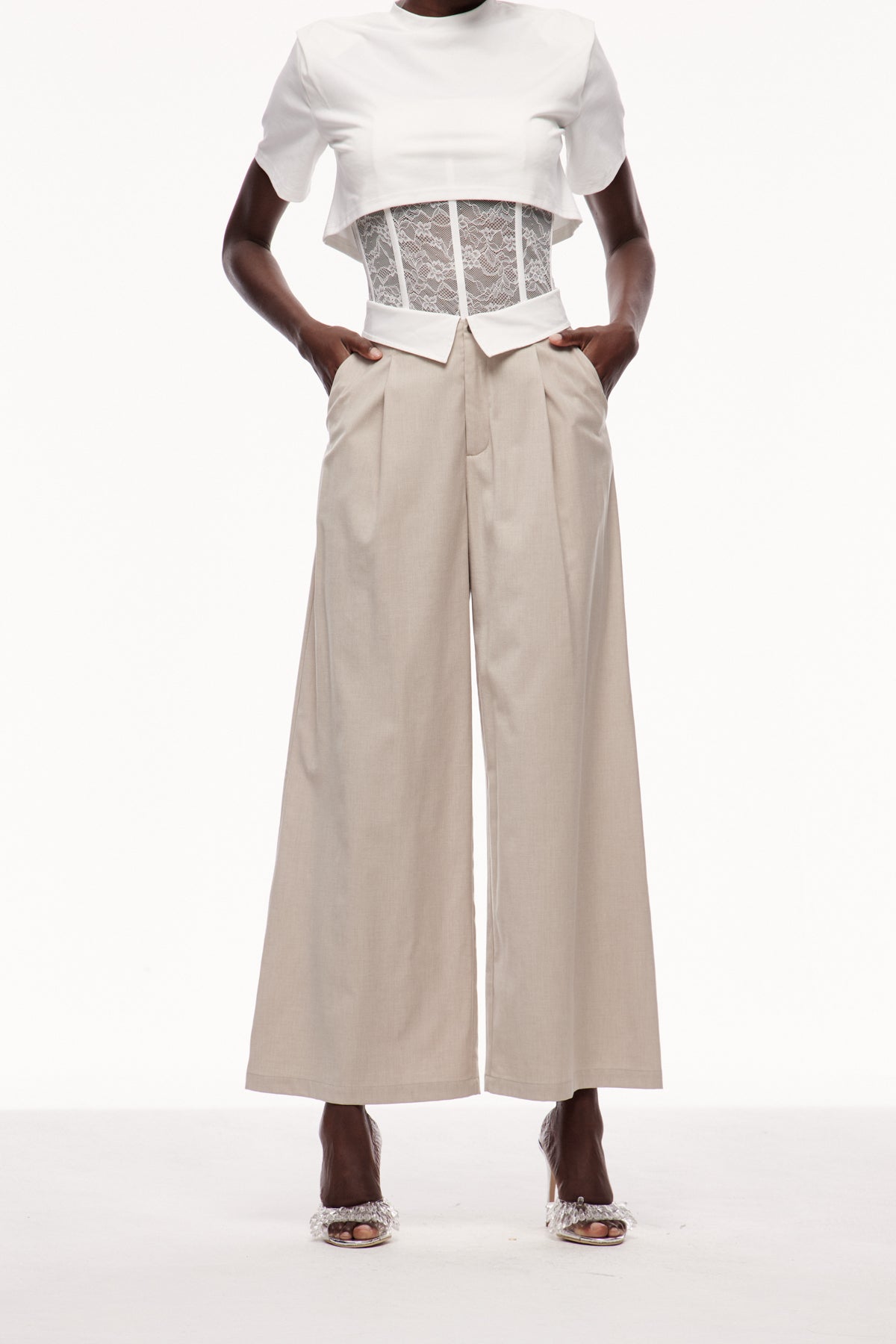 Khaki Deconstruct Lapel Pants for Stylish Professionals
