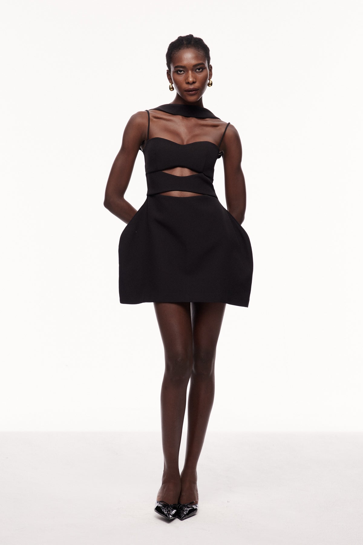 Black Halter Neck Cutout Deconstruct Mini Dress