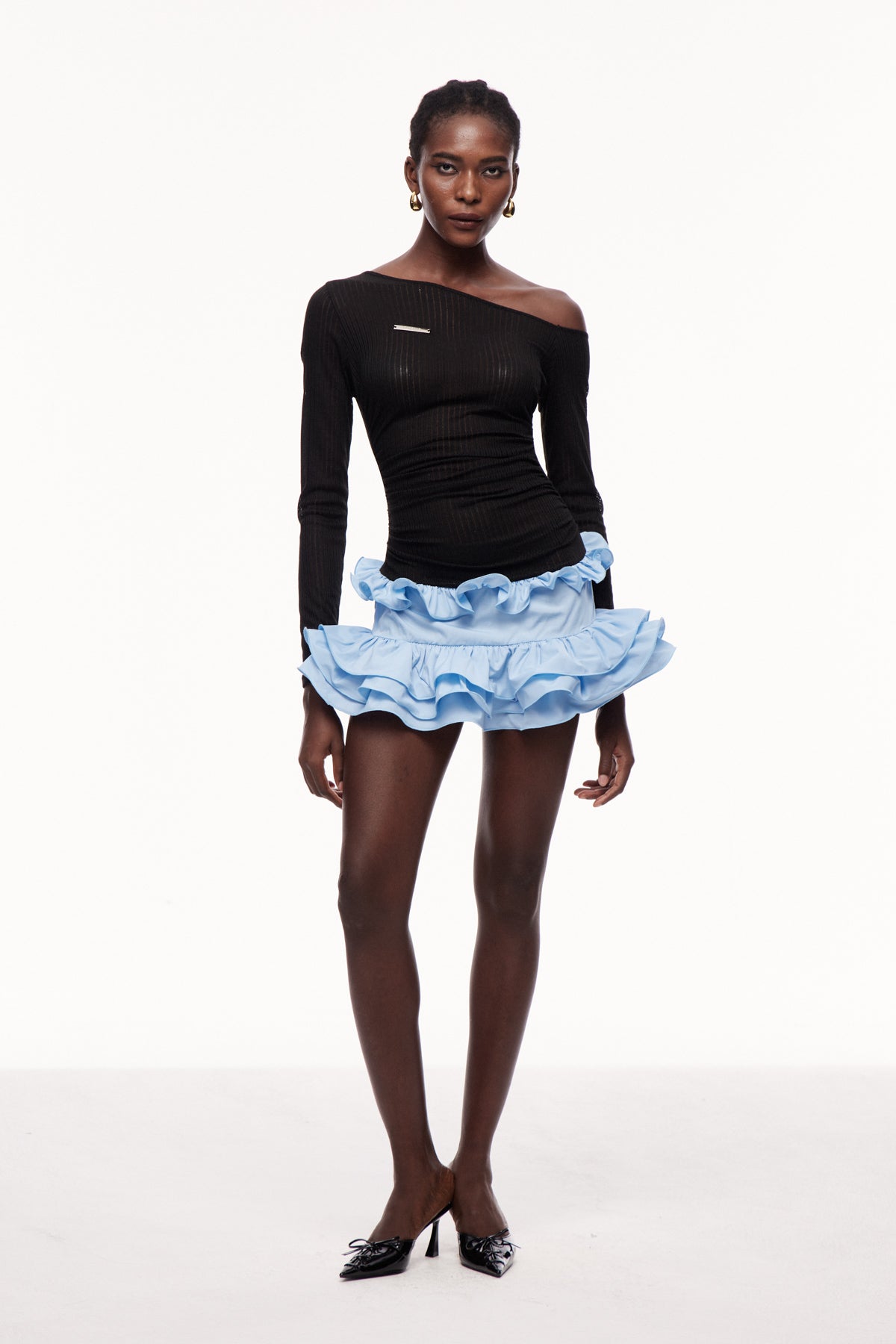 Mesh Ruffle Mini Dress in Black Romantic Coquette Style