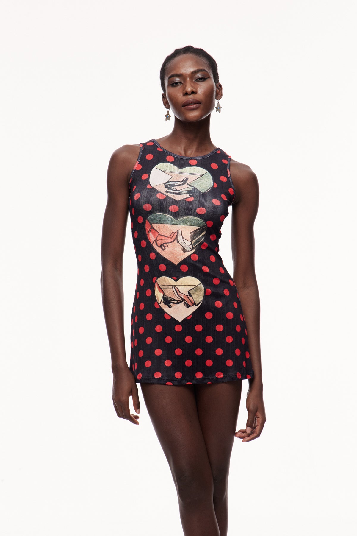 Playful Heart Black Mini Dress for Youthful Charm